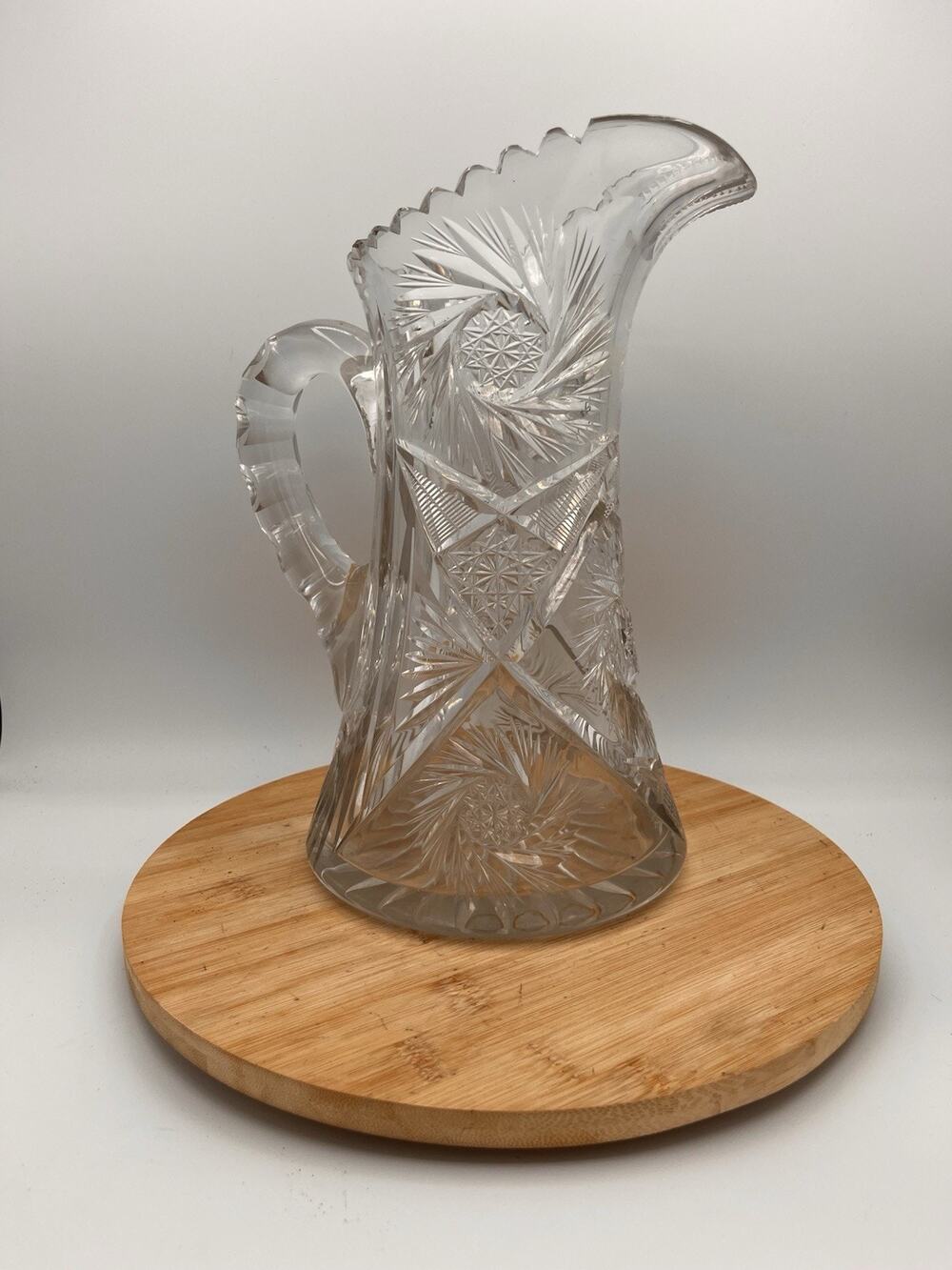 FABULOUS AMERICAN BRILLIANT PERIOD: CUT GLASS EWER/PITCHER/JUG: ABP Chiseled